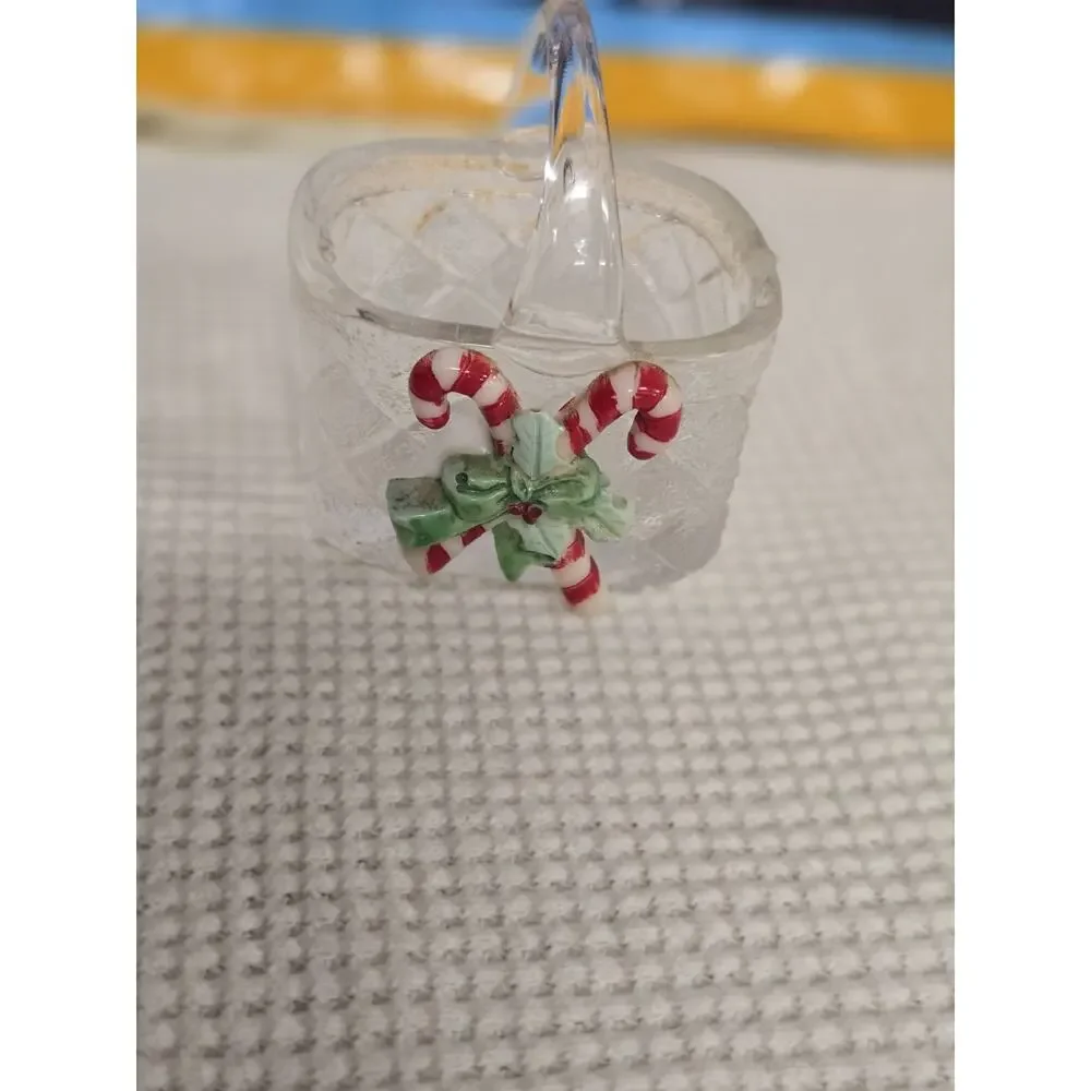 Vintage Christmas Glass Decor Set Santa Candle Holder Candy Cane Basket